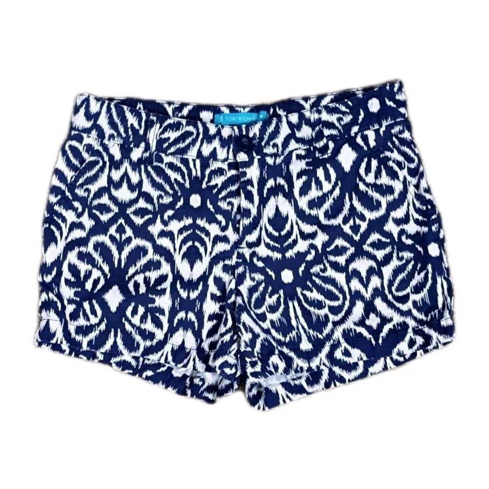 Tori Richard Short Blue White Floral Casual Beach Sz 6 Womens